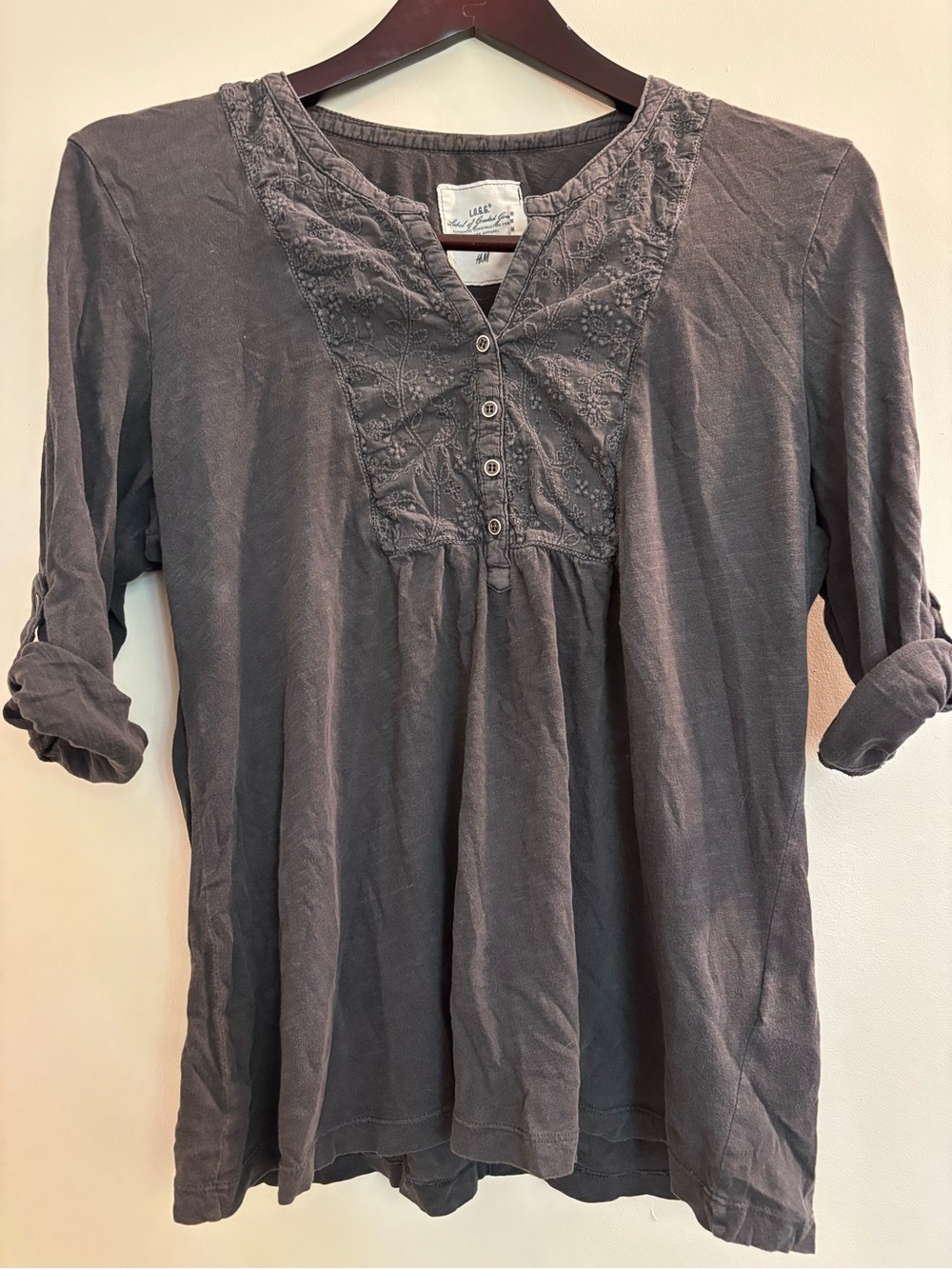 H&M Embroidered Top - Slate Gray